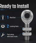 Three Quarter Inch Rod End Bearings Heim Joints Set Of Two With Right Hand Thread Sixteen Threads Per Inch Bore Zinc Plated Steel shown with labels