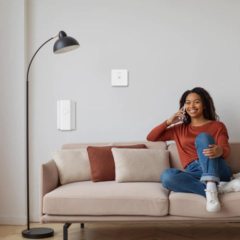 Zigbee Motion Sensor R1 With Adjustable Sensitivity And Real Time Alerts, Hub Required, installed on living room wall