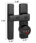 Matte Black 180 Degree Barn Door Lock With 3 Digit Keyless Password Latch Flip Lock for Privacy, front view with dimensions
