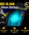 Zippy 36V 1000W Electric Dirt Bike For Kids And Teens battery close-up with 36V 10.4AH lithium battery highlight