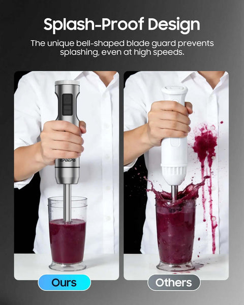 Heavy Duty Corded Stick Blender With 1000W Pure Copper Motor And 11 Speed Adjustable Settings in use with splash-proof design.