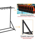 Heavy Duty Life Vest Holder Rack With Smooth Locking Wheels, showing individual hanging bars and triangular support base.