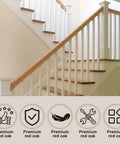 Top Shelf Straight Up Red Oak Arc Handrail For Indoor Staircases And Exterior Porches Featuring Hella Smooth Finish And Heavy Duty Assembly For Quick Weekend Renovations on a staircase.