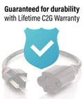 One Foot Premium Universal Extension Cord For TV Computer Monitor And More Heavy Duty 18 AWG Power Cable shown with warranty symbol