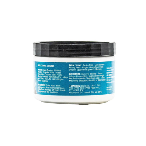 Back label of Go-To Premium Mineral Base Marine Grease With Water-Resistant Formula, 16 oz tub with usage instructions.