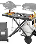 Foldable Grill Cart For Blackstone 17 And 22 Inch Tabletop Griddles And Weber Q Series Grills with shelf and gas storage