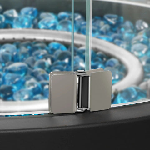 Round Gas Fire Pit Glass Wind Guard For 23 Inch Round Pits, Clear Tempered Glass Flame Shield with blue fire pit stones