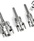 Integrated Three Piece Pipe Threading Tool Set For PVC Pipes One Half Inch Three Quarter Inch And One Inch Drill Powered Internal And External Thread Maker For Plumbing And DIY Projects