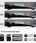 Dual Channel UHF Wireless Microphone System with Auto Scan and IR Sync showing LCD display and channel options.