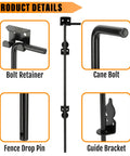Tough As Nails 18 Inch Heavy Duty Cane Bolt Drop Rod Ground Latch components including bolt retainer, cane bolt, and guide bracket.