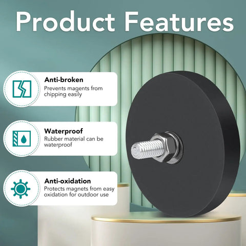Side view of Rubber Coated Neodymium Magnets 30 Lbs Each With 1.69 Inch Circular Base And M5 Assembly Base highlighting features.