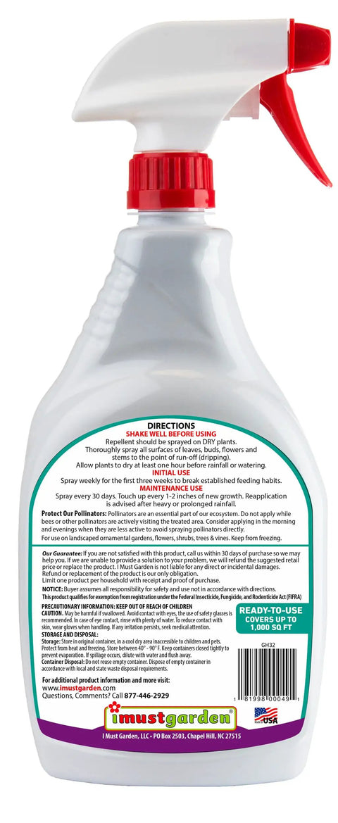 All Natural Groundhog And Woodchuck Repellent Spray For Gardens, Plants, And Lawns With Pleasant Scent, 32oz Easy Spray Bottle back