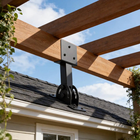 Beefed Up Heavy Duty Roof Riser Brackets Kit 3 Piece With 2 By 4 Adjustable Height Angled Pergola Brackets Black For Gazebos Carports And Patios Sturdy Metal Roof Beam Mounts