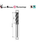 Carbide Square End Mill Four Flute One Piece Shank Three Eighth Inch For Milling Alloy Steels Hardened Steel Cast Iron With AlTiBN Coating