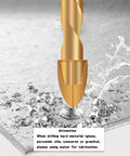 Close-up of a 10 Piece 5Mm Masonry Drill Bit Set For Concrete Tile Brick Plastic And Wood With Tungsten Carbide Tips Built Tough, drilling into tile.