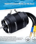 Beefy Torque 3660 Brushless RC Boat Motor, 2150 KV, 4 Pole, 5mm Shaft, Water Cooling Jacket, black design with cables