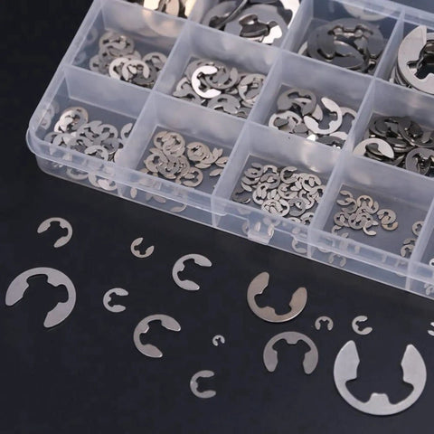 Stainless Steel E Clips And Circlips Washer Kit With 580 Piece Assortment For External Retaining Rings 1.2 To 15 Mm Fit Pulleys And Shafts