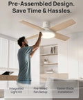 Man installing a 44 Inch Flush Mount Ceiling Fan With Bright Lights, Smart App And Remote Control, Slick Rgbic Mood Lighting.
