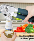 Using Heavy Duty Manual Can Opener with Magnetic Lid Opener and Carbon Steel Blade for Smooth Cutting to open bottle.