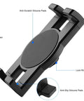 Dope Magnetic Tablet Holder Mount For Fridge And Metal Surfaces, showing anti-scratch pads, clip jaw, and lock ring, black color