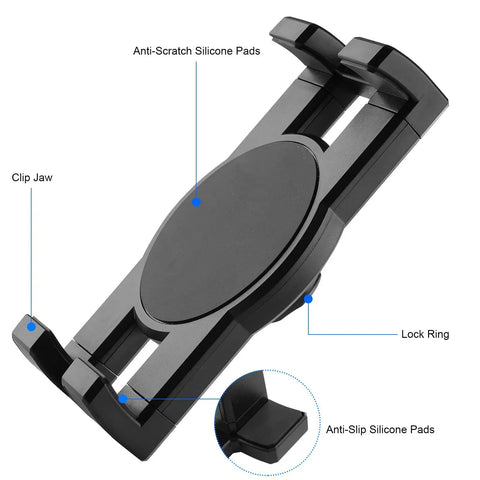 Dope Magnetic Tablet Holder Mount For Fridge And Metal Surfaces, showing anti-scratch pads, clip jaw, and lock ring, black color