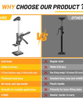 Comparison of Two Pack Labor Saving Arm Jack vs regular lifter; highlights solid steel build, 9-inch lift, 440 lb load capacity for DIY installations
