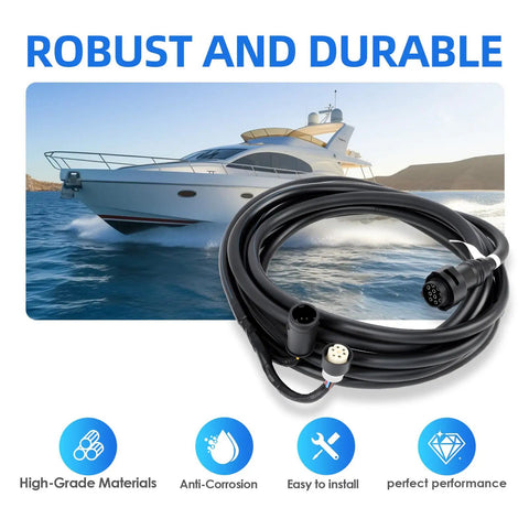 Main Wiring Harness For Yamaha Outboard Motor Remote Control 16.4ft Cable 10 Pin Plug And Play coiled in front of yacht