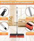 Beast Of A Heavy Duty Push Broom With 55 Inch Ergonomic Handle And 18 Inch Wide Head, Stiff Bristles, shown with features labeled