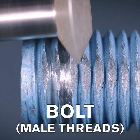 Close-up of a bolt being repaired with the Ultimate Rotary Thread Repair Kit Set For Internal And External Threads.