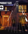 Illustration of Outdoor Christmas Star Lights 11.5 Foot String with 317 LEDs, showing dimensions and waterproof rating.