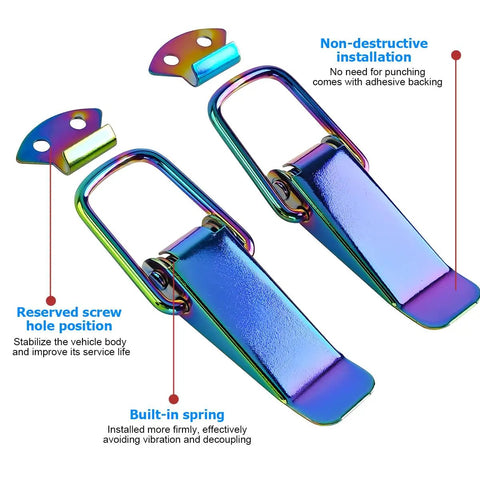 2 Pack Car Bumper Clip Hasp Universal Front And Rear Bumper Holder Security Hook Lock Clip Kit For Sedan Truck SUV Trunk No-Fuss Quick Release Fastener Multicolor Small