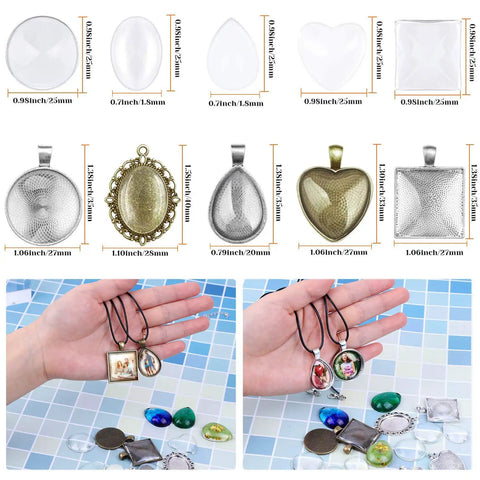 Pendant Tray Jewelry Making Kit With Glass Cabochons 90 Pcs Set Including 30 Bezel Pendants 30 Cabochons And 30 Necklace Cords