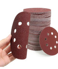 Check Out These 100 Pack 5 Inch Random Orbital Sanding Discs With Hook And Loop Backing showing 180 grit dry sanding discs with holes.