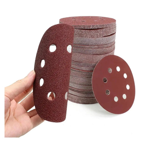 Check Out These 100 Pack 5 Inch Random Orbital Sanding Discs With Hook And Loop Backing showing 180 grit dry sanding discs with holes.