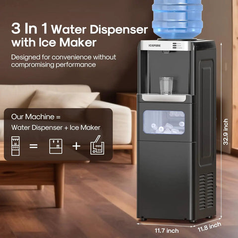 Three In One Water Dispenser With Built In Ice Maker Hot And Cold Water Cooler For Five Gallon Bottles in home setting