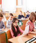 Children in a classroom using 60 Piece Science Desk Name Plates For Classroom And Lab Use, Multipurpose Student Name Tags