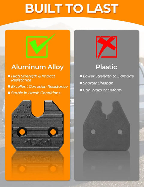 Comparison of aluminum alloy and plastic clips for RAM 1500 sun visor repair kit showcasing durability and corrosion resistance.