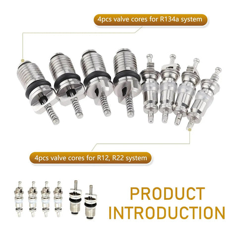 16 Piece Air Conditioning Valve Core Kit With R12 R134a Sealing Covers For A C Refrigeration System Repair High And Low Pressure