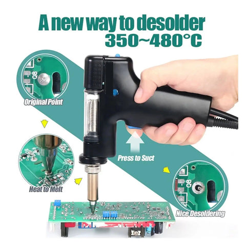 Digital Soldering Station With Hot Air Rework Temperature Adjustable LED Display Pro Grade Integrated Desoldering Vacuum Gun in use