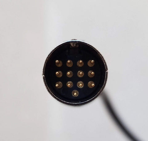 Close-up of 13-pin gold-plated connector of Ham Radio OPC598 Data Cable With 13 Pin DIN MIDI Gold Plated Connectors 6 Foot Length