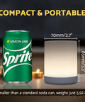 Touch Night Light For Nursery And Bedroom Cordless Battery Powered Dimmable Lamp next to soda can for size comparison