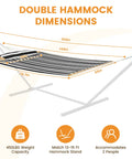 12Ft Quilted Double Hammock With Spreader Bars And Detachable Pillow For Two People, Outdoor Patio Poolside Backyard Chill, 450 Lb Capacity, Black White