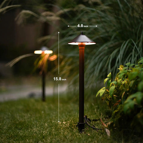 Low Voltage Outdoor Pathway Lighting Kit 8 Pack Warm White 2700K 40 Lumen LED Path Lights Wired 12V AC Metal Brown Finish