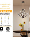 18 Inch Black Crystal Chandelier With 4 Lights, Vintage Branch Pendant Light Fixture, Over Dining Table, E12 Bulb Base
