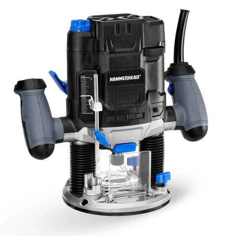 10 Amp Variable Speed Plunge Router Kit With Parallel Guide And Vacuum Adapter For Woodworking Easy Bit Depth Adjustment Integrated Spindle Lock Onboard Wrench HAPR100, front view