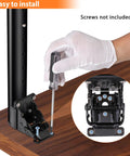 Person installing Heavy Duty Folding Adjustable Table Legs 4 Pack Steel Powder Coated RV Camper Support Frame on wood.