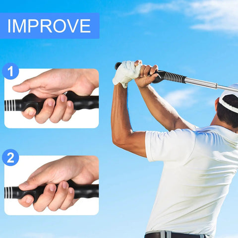 Retractable Golf Swing Trainer For Righty Players With Two Alignment Sticks Training Aid For Grip Strength Tempo And Swing Mechanics