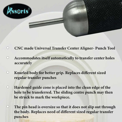 Pro Grade Transfer Center Aligner Punch With Hardened Pin Three Eighths To One Inch Range CNC Made Auto Adjust Center Hole