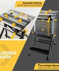 Portable Folding Workbench With Vise And Eight Sliding Clamps Seven Level Height Adjustments Tiltable Extendable Tabletop