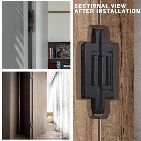 Installed Hidden Door Hinges Pack Of 2, 6 Inch, Upgraded Invisible Concealed Hinge System, Heavy Duty 180 Degree Out Swing, Black Finish
